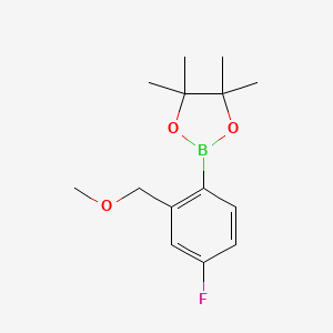 molecular formula C14H20BFO3 B8137628 2-[4-Fluoro-2-(methoxymethyl)phenyl]-4,4,5,5-tetramethyl-1,3,2-dioxaborolane 