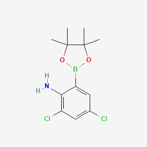molecular formula C12H16BCl2NO2 B8137729 2-Amino-3,5-dichlorophenylboronic acid pinacol ester 