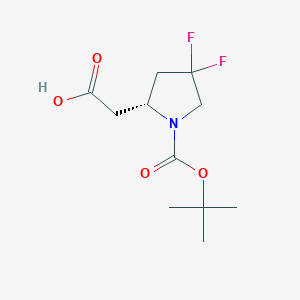 molecular formula C11H17F2NO4 B8137765 2-((R)-1-(tert-butoxycarbonyl)-4,4-difluoropyrrolidin-2-yl)acetic acid 