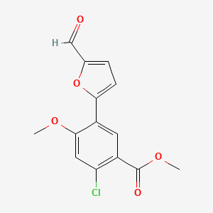 molecular formula C14H11ClO5 B8137841 Methyl 2-chloro-5-(5-formylfuran-2-yl)-4-methoxybenzoate 