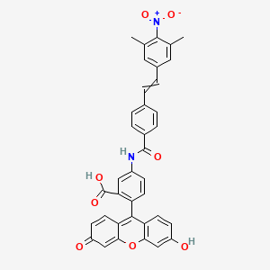 molecular formula C37H26N2O8 B8138490 5-{4-[2-(3,5-Dimethyl-4-nitrophenyl)ethenyl]benzamido}-2-(6-hydroxy-3-oxo-3H-xanthen-9-yl)benzoic acid 