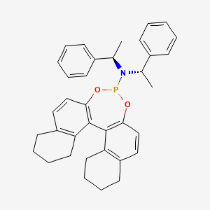 molecular formula C36H38NO2P B8138585 N-[(1R)-1-phenylethyl]-N-[(1S)-1-phenylethyl]-12,14-dioxa-13-phosphapentacyclo[13.8.0.02,11.03,8.018,23]tricosa-1(15),2(11),3(8),9,16,18(23)-hexaen-13-amine 