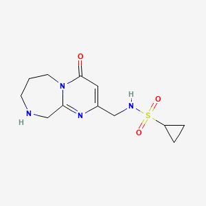 molecular formula C12H18N4O3S B8139076 N-((4-Oxo-4,6,7,8,9,10-Hexahydropyrimido[1,2-A][1,4]Diazepin-2-Yl)Methyl)Cyclopropanesulfonamide 