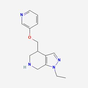 molecular formula C14H18N4O B8139321 1-Ethyl-4-((pyridin-3-yloxy)methyl)-4,5,6,7-tetrahydro-1H-pyrazolo[3,4-c]pyridine 
