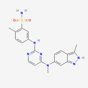 molecular formula C20H21N7O2S B8139558 2-Methyl-5-((4-(methyl(3-methyl-1H-indazol-6-yl)amino)pyrimidin-2-yl)amino)benzenesulfonamide 
