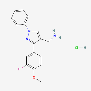 molecular formula C17H17ClFN3O B8140025 [3-(3-Fluoro-4-methoxyphenyl)-1-phenylpyrazol-4-yl]methanamine;hydrochloride 