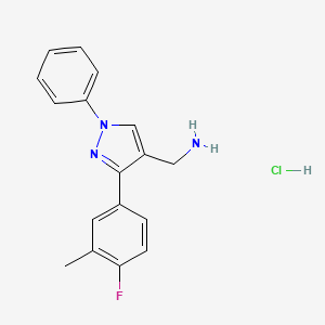 molecular formula C17H17ClFN3 B8140270 [3-(4-Fluoro-3-methylphenyl)-1-phenylpyrazol-4-yl]methanamine;hydrochloride 