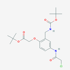 molecular formula C20H29ClN2O6 B8140824 Tert-butyl 2-[4-[(2-chloroacetyl)amino]-2-[[(2-methylpropan-2-yl)oxycarbonylamino]methyl]phenoxy]acetate 