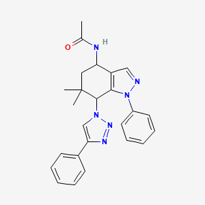 molecular formula C25H26N6O B8141033 N-[6,6-dimethyl-1-phenyl-7-(4-phenyltriazol-1-yl)-5,7-dihydro-4H-indazol-4-yl]acetamide 