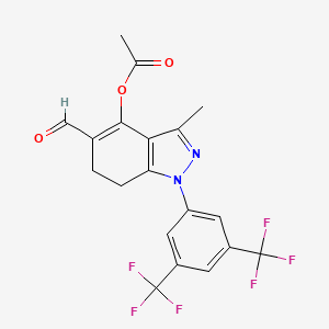molecular formula C19H14F6N2O3 B8141050 [1-[3,5-Bis(trifluoromethyl)phenyl]-5-formyl-3-methyl-6,7-dihydroindazol-4-yl] acetate 