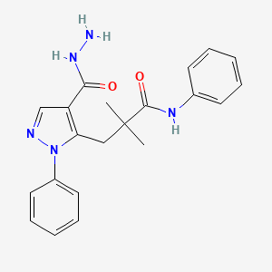 molecular formula C21H23N5O2 B8141069 3-[4-(hydrazinecarbonyl)-2-phenylpyrazol-3-yl]-2,2-dimethyl-N-phenylpropanamide 