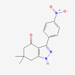 molecular formula C15H15N3O3 B8141134 6,6-dimethyl-3-(4-nitrophenyl)-5,7-dihydro-1H-indazol-4-one 