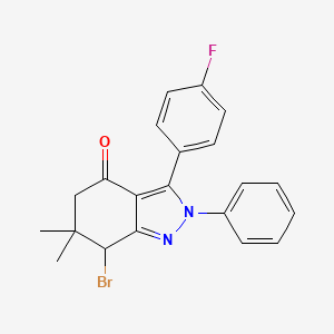 molecular formula C21H18BrFN2O B8141140 7-Bromo-3-(4-fluorophenyl)-6,6-dimethyl-2-phenyl-5,7-dihydroindazol-4-one 