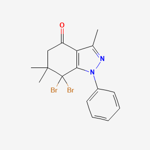 molecular formula C16H16Br2N2O B8141141 7,7-dibromo-3,6,6-trimethyl-1-phenyl-5H-indazol-4-one 
