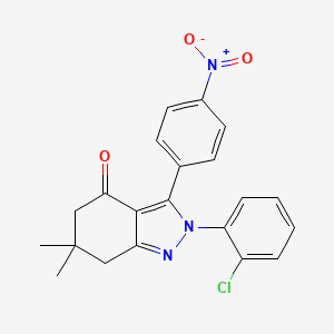 molecular formula C21H18ClN3O3 B8141148 2-(2-Chlorophenyl)-6,6-dimethyl-3-(4-nitrophenyl)-5,7-dihydroindazol-4-one 
