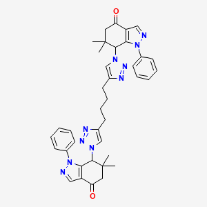 molecular formula C38H40N10O2 B8141172 7-[4-[4-[1-(6,6-Dimethyl-4-oxo-1-phenyl-5,7-dihydroindazol-7-yl)triazol-4-yl]butyl]triazol-1-yl]-6,6-dimethyl-1-phenyl-5,7-dihydroindazol-4-one 