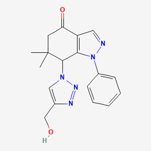 molecular formula C18H19N5O2 B8141189 1-Phenyl-6,6-dimethyl-7-[4-(hydroxymethyl)-1H-1,2,3-triazole-1-yl]-4,5,6,7-tetrahydro-1H-indazole-4-one 