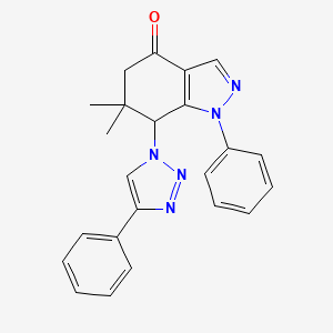molecular formula C23H21N5O B8141195 1-Phenyl-6,6-dimethyl-7-(4-phenyl-1H-1,2,3-triazole-1-yl)-4,5,6,7-tetrahydro-1H-indazole-4-one 