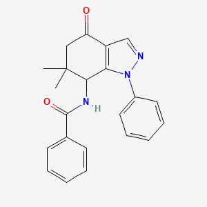 molecular formula C22H21N3O2 B8141211 N-(6,6-dimethyl-4-oxo-1-phenyl-5,7-dihydroindazol-7-yl)benzamide 