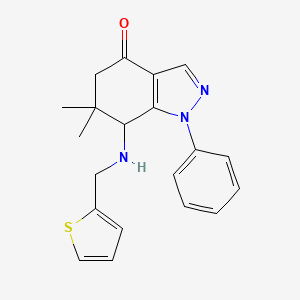 molecular formula C20H21N3OS B8141219 6,6-Dimethyl-1-phenyl-7-(thiophen-2-ylmethylamino)-5,7-dihydroindazol-4-one 