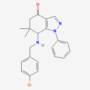 molecular formula C22H22BrN3O B8141222 7-[(4-Bromophenyl)methylamino]-6,6-dimethyl-1-phenyl-5,7-dihydroindazol-4-one 