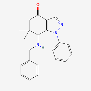 molecular formula C22H23N3O B8141225 7-(Benzylamino)-6,6-dimethyl-1-phenyl-5,7-dihydroindazol-4-one 