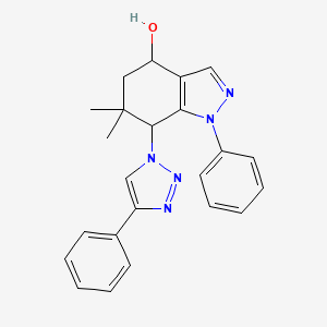 molecular formula C23H23N5O B8141295 6,6-dimethyl-1-phenyl-7-(4-phenyltriazol-1-yl)-5,7-dihydro-4H-indazol-4-ol 