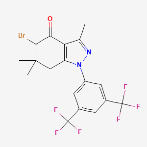 molecular formula C18H15BrF6N2O B8141313 1-[3,5-Bis(trifluoromethyl)phenyl]-5-bromo-3,6,6-trimethyl-5,7-dihydroindazol-4-one 