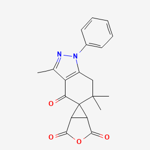 molecular formula C20H18N2O4 B8141338 3',6',6'-trimethyl-1'-phenylspiro[3-oxabicyclo[3.1.0]hexane-6,5'-7H-indazole]-2,4,4'-trione 