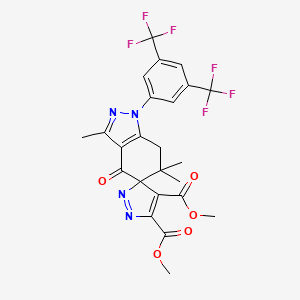 molecular formula C24H20F6N4O5 B8141339 dimethyl 1-[3,5-bis(trifluoromethyl)phenyl]-3,6,6-trimethyl-4-oxospiro[7H-indazole-5,5'-pyrazole]-3',4'-dicarboxylate 