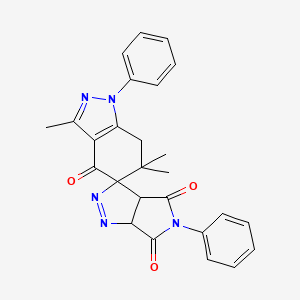 molecular formula C26H23N5O3 B8141347 3',6',6'-trimethyl-1',5-diphenylspiro[3a,6a-dihydropyrrolo[3,4-c]pyrazole-3,5'-7H-indazole]-4,4',6-trione 