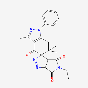 molecular formula C22H23N5O3 B8141349 5-ethyl-3',6',6'-trimethyl-1'-phenylspiro[3a,6a-dihydropyrrolo[3,4-c]pyrazole-3,5'-7H-indazole]-4,4',6-trione 