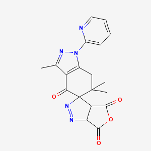 molecular formula C19H17N5O4 B8141362 3',6',6'-trimethyl-1'-pyridin-2-ylspiro[3a,6a-dihydrofuro[3,4-c]pyrazole-3,5'-7H-indazole]-4,4',6-trione 