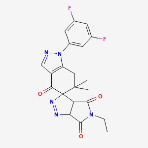 molecular formula C21H19F2N5O3 B8141373 1'-(3,5-difluorophenyl)-5-ethyl-6',6'-dimethylspiro[3a,6a-dihydropyrrolo[3,4-c]pyrazole-3,5'-7H-indazole]-4,4',6-trione 