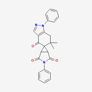 molecular formula C25H21N3O3 B8141416 6',6'-dimethyl-1',3-diphenylspiro[3-azabicyclo[3.1.0]hexane-6,5'-7H-indazole]-2,4,4'-trione 