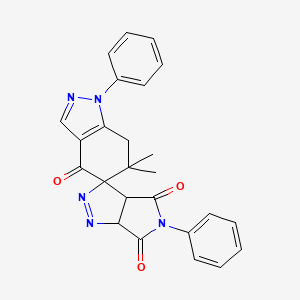 molecular formula C25H21N5O3 B8141420 6',6'-dimethyl-1',5-diphenylspiro[3a,6a-dihydropyrrolo[3,4-c]pyrazole-3,5'-7H-indazole]-4,4',6-trione 