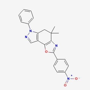 molecular formula C22H18N4O3 B8141495 4,4-dimethyl-2-(4-nitrophenyl)-6-phenyl-5H-pyrazolo[3,4-g][1,3]benzoxazole 