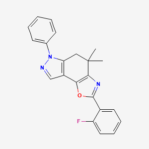 molecular formula C22H18FN3O B8141503 2-(2-fluorophenyl)-4,4-dimethyl-6-phenyl-5H-pyrazolo[3,4-g][1,3]benzoxazole 