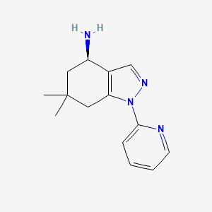molecular formula C14H18N4 B8141540 (4R)-6,6-dimethyl-1-pyridin-2-yl-5,7-dihydro-4H-indazol-4-amine 