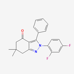 molecular formula C21H18F2N2O B8141555 2-(2,4-Difluorophenyl)-6,6-dimethyl-3-phenyl-5,7-dihydroindazol-4-one 