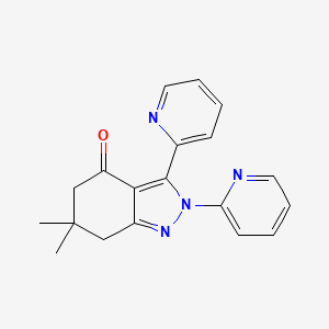 molecular formula C19H18N4O B8141557 6,6-Dimethyl-2,3-dipyridin-2-yl-5,7-dihydroindazol-4-one 