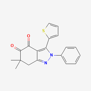 molecular formula C19H16N2O2S B8141562 6,6-dimethyl-2-phenyl-3-thiophen-2-yl-7H-indazole-4,5-dione 