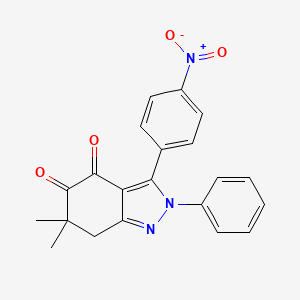 molecular formula C21H17N3O4 B8141568 6,6-dimethyl-3-(4-nitrophenyl)-2-phenyl-7H-indazole-4,5-dione 