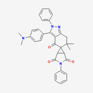 molecular formula C33H30N4O3 B8141603 3'-[4-(dimethylamino)phenyl]-6',6'-dimethyl-2',3-diphenylspiro[3-azabicyclo[3.1.0]hexane-6,5'-7H-indazole]-2,4,4'-trione 