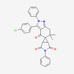 3'-(4-chlorophenyl)-6',6'-dimethyl-2',3-diphenylspiro[3-azabicyclo[3.1.0]hexane-6,5'-7H-indazole]-2,4,4'-trione