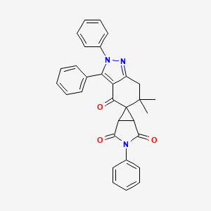 molecular formula C31H25N3O3 B8141610 6',6'-dimethyl-2',3,3'-triphenylspiro[3-azabicyclo[3.1.0]hexane-6,5'-7H-indazole]-2,4,4'-trione 