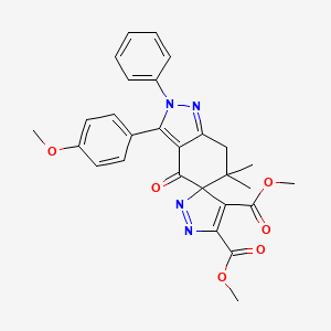 molecular formula C28H26N4O6 B8141622 4,5-Dimethoxycarbonyl-3'-(4-methoxyphenyl)-6',6'-dimethyl-4'-oxo-2'-phenyl-4',5',6',7'-tetrahydro-spiro[3h-pyrazole-3,5'-indazole] 