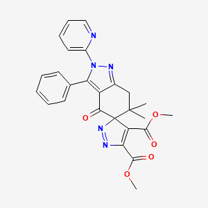 molecular formula C26H23N5O5 B8141627 dimethyl 6,6-dimethyl-4-oxo-3-phenyl-2-pyridin-2-ylspiro[7H-indazole-5,5'-pyrazole]-3',4'-dicarboxylate 