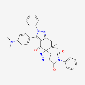 molecular formula C33H30N6O3 B8141632 3'-[4-(dimethylamino)phenyl]-6',6'-dimethyl-2',5-diphenylspiro[3a,6a-dihydropyrrolo[3,4-c]pyrazole-3,5'-7H-indazole]-4,4',6-trione 