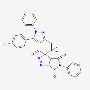 molecular formula C31H24ClN5O3 B8141633 3'-(4-chlorophenyl)-6',6'-dimethyl-2',5-diphenylspiro[3a,6a-dihydropyrrolo[3,4-c]pyrazole-3,5'-7H-indazole]-4,4',6-trione 